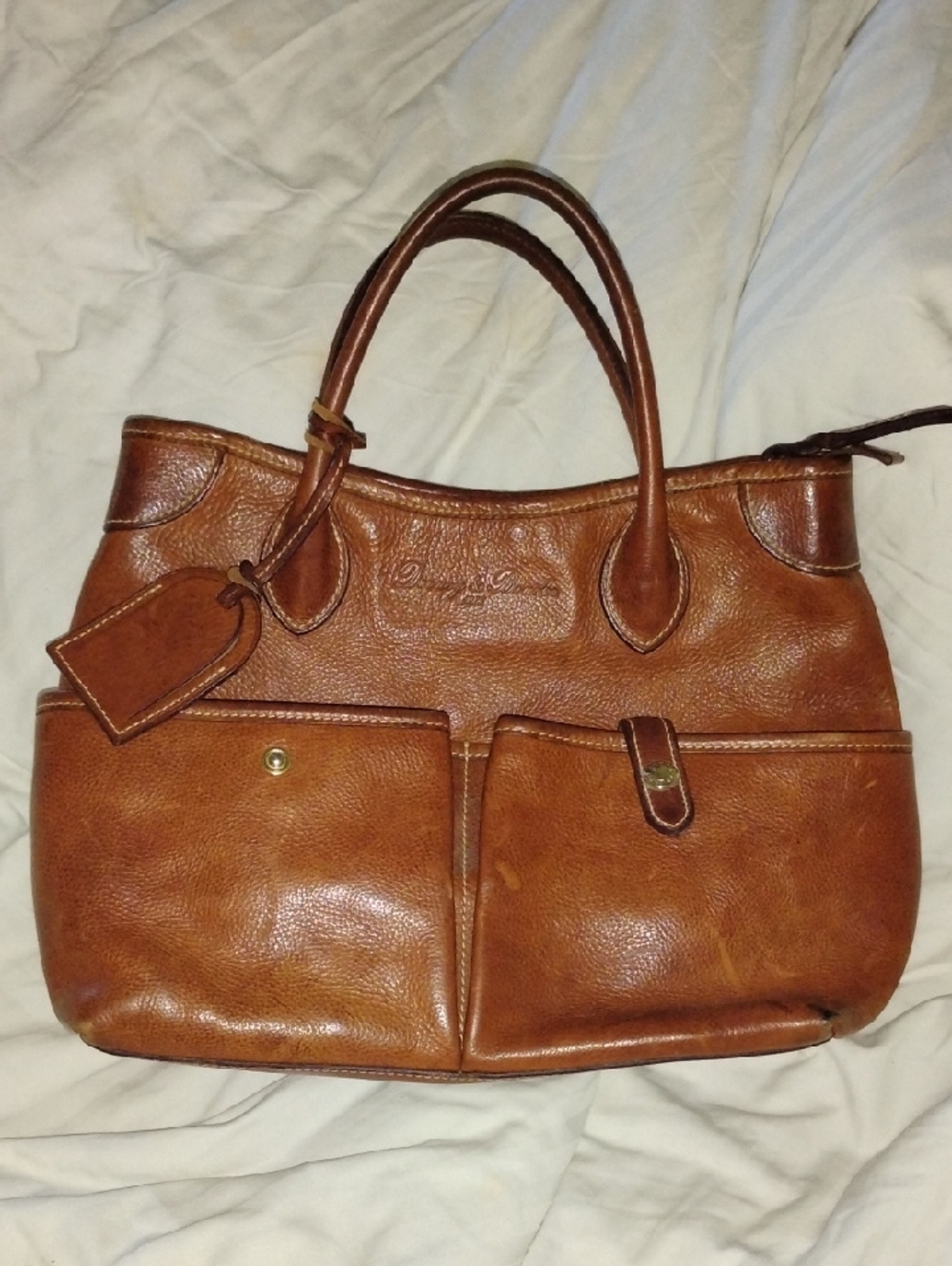 Dooney & Bourke Cognac Leather Tote with Front Pockets